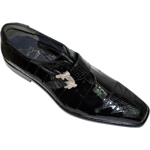 Romano "Divo" Black Genuine Crocodile / Eel  Shoes With Crocodile Buckle